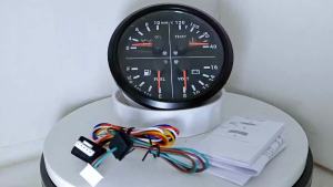 RHAXEL 110mm 4in1 Multi-Function Gauge Oil Pressure 10Bar 0-150PSI Water Temperature Fuel Level Voltmeter 12V with Alarm