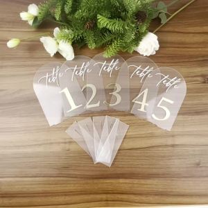 Arch Acrylic Table Numbers with Stands 5x7 Inch Clear Wedding Table Signs with 3D Mirror Gold Numbers with White Printed Script