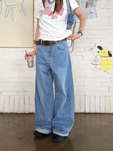 Washed Soft Denim Straight Leg Jeans Casual Retro American Style Womens High Waist Zipper Closure Street Style Denim Pants