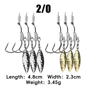 Bộ 3 Móc Câu Underspin Jig Head MEREDITH 2g 3g 4g Với Lưỡi Dao Bằng Đồng Thau Móc Câu Thép Carbon Cao Có Ngạnh Dành Cho Câu Cá Bass & Nước Mặn