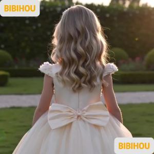 Flower Girl Dress 3D Rose Lace Tulle Sequin Waistband Princess Gown Birthday Holiday Wedding Party Formal Girls Dresses 3-12Y