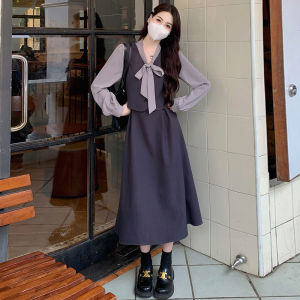 plus Size Autumn Winter Long Sleeve Dress Womens Fashion Conceal Belly Slimming Hepburn Style Tea Break French Long Dress