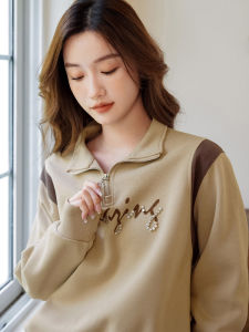 WANGGONGZHU | เสื้อฮู้ดผู้หญิงทรงหลวมสบายๆ สไตล์ใหม่ ฤดูใบไม้ร่วง 2025 แฟชั่นสีบล็อก เสื้อแจ็คเก็ตมีซิปรูดแบบยูนิเซ็กซ์