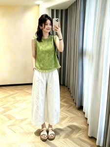 Elegant New Chinese Style Sleeveless Top Wide Leg Pants Suit