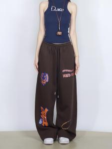 Streetwear Graffiti Loose Fit Sport Pants Sweatpants for Street Dance Hip Hop Jazz Dance Anti-Wrinkle Straight Leg Trousers