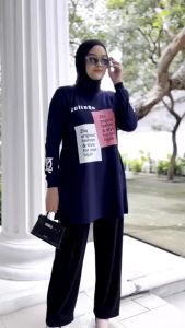 Tunik Terbaru 2024 Rita Tunic Bahan Kaos Katun Combed Apk Sablon Baju Atasan Wanita Lengan Panjang Jumbo