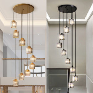 High Ceiling Chandelier Tricolor Stair Chandelier Living Room Ceiling Light Staircase Chandelier
