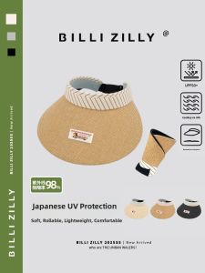 BILLI ZILLY | Summer Travel Vacation Sun Protection Hat Large Brim Shade Straw Cap Patchwork Empty Top Casual Style For Youth And Teens
