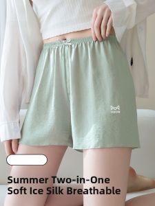 miiow | Ice Silk Sleepwear Womens Summer Cool Feeling Two-In-One Base Layer Shorts Loose Breathable Home Pants Can Be Worn Outside