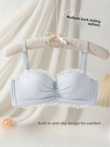 Miiow | Pure Desire Style Womens Bralette No Strap Built-In Anti-Slip Strip Gather Small Chest Thin Strapless Nylon V-Neck Backless