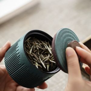 pdq | Small Tea Ceramic Jar Sealed Jar Decorative Storage Tank Tea Box Portable Tea Can Tea Container Tea Candy Jars