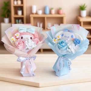 26cm/10.24in Plush Flower Bouquet Toy Kuromi Melody Cinnamoroll Kawaii Anime Peripherals Birthday Decoration Holiday Cute Gifts