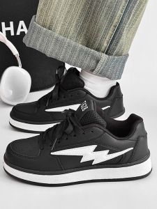 Original Black Mens Deqin Shoes 2025 New Autumn Versatile Ins Trendy Casual Skate Shoes Comfortable Breathable PU Leather