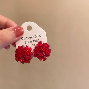 Elegant Red Crystal Beaded Earrings Womens Heavy Work Fine Embroidery Ball Ear Jewelry 2025 New Style White Enhancing