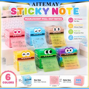 Aitemay Pearlescent ghi chú kéo ra bảng ghi nhớ trong suốt Gradient dễ thương hộp Quái Vật tự dính giấy thông điệp 128 tờ văn phòng phẩm Kawaii cho sinh viên đồ trang trí bàn văn phòng