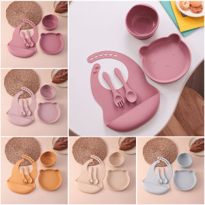 Color Kids 5PCS Food Grade Silicone Feeding Set Sucker Dishes Plate Self Feeding Bowl Sippy Cup BPA Free Toddler Meal Essentials