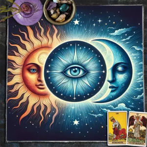 VIKAMA Yin Yang Wolf Triple Moon Pentacle Skull Rose Tarot Mat Chống Thấm Nước Có Thể Giặt Bằng Máy Gothic Trang Trí Khăn Trải Bàn Cho Phù Thủy Wiccan