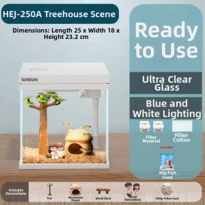 Sunsun | Clear Glass Desktop Aquarium with Filter and Oxygen Pump