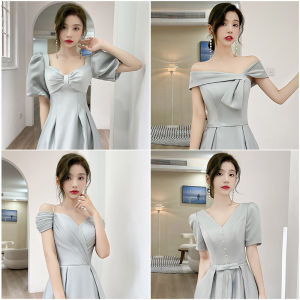 ชุดเจ้าสาวสีเทา ชุดแฟชั่นฤดูหนาว กระโปรงยาวทรงสลิมฟิต กระโปรงสั้นแบบสวมลำลองสำหรับใส่ไปงานปาร์ตี้และงานวันเกิด