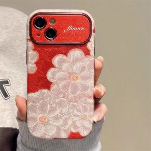 Leather Phone Case Full Cover 3D Oil Painting Flower Design Anti-Fall for  16Pro Max 15Pro 14 Internet Celebrity 17Pro Max Luxury Feel