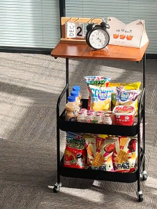 XTEN 3 Tier Mobile Bedside Trolley Storage Rack With Wheels Rolling Cart Wooden Side Table For Bedroom Kitchen Sofa