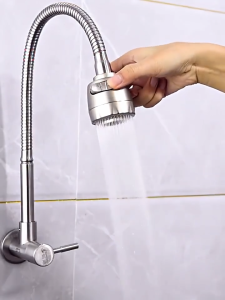SUS304 Kitchen Faucet 360°Rotatable Wall Mounted Water Faucet with Two Effluent Modes Single Cold Tap Sprayer Kitchen Sink Faucet for Laundry Bar