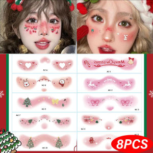 8Pcs Christmas Face Blusher Tattoo Sticker Waterproof Christmas Makeup Decal Temporary Tattoo