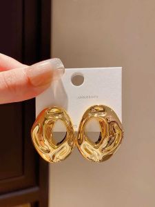 Retro 18K Gold Texture Exaggerated Geometric Large Hoop Earrings Women Cold Style Fashion Jewelry Ear Cuffs