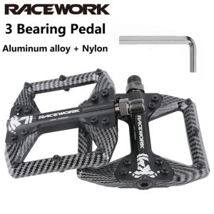 Racework Bicycle Pedals 3 Bearings Carbon Fiber Coating Ultralight Flat Pedals