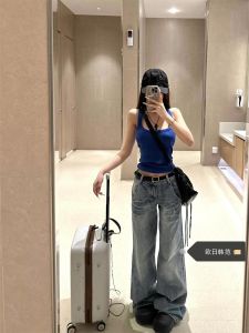 Quần Jeans Denim Ống Rộng Lưng Thấp Kiểu Dáng Rộng Rãi Phong Cách Mỹ Quần Dài Đến Sàn Cho Nữ Thu Đông