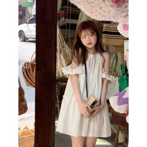 ชุดเดรสยาวคลุมเข่าสไตล์ฝรั่งเศส ทรงหลวม แขนสั้น คอวี กระโปรงทรงเอ ผ้าชีฟอง ชุดเดรสฤดูร้อนสำหรับผู้หญิง