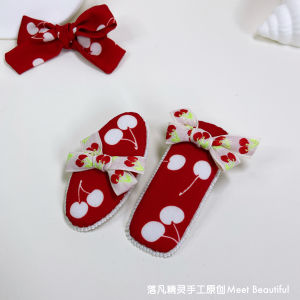Handmade Original Design High-End Red Cherry Fabric Hair Clip Sweet Girls Bowknot Edge Clip Fresh out Fashion Accessories