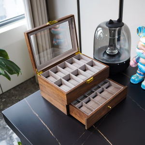 กล่องเก็บนาฬิกาข้อมือ 20 ช่อง ขนาดใหญ่ 2 ชั้น ทำจากไม้เนื้อนุ่ม สีดำ ลายหินไฟ สำหรับจัดแสดงนาฬิกาข้อมือแบบมีสายเดี่ยว