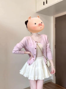 Pink round Neck Knitted Cardigan Womens Short Style Outerwear Spring Autumn Gentle Wind New Arrival 2025 Knitted Sweater Jacket Top