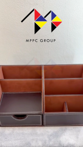 mppc & กล่องใส่ปากกา (สีน้ำตาล) กล่องเครื่องเขียน อุปกรณ์จัดเก็บบนโต๊ะ Stationery Storage Desk Organizer