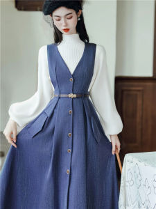 French Style Retro Fancy Knitting Sweater Suspender Skirt Winter Skirt Suit Fall and Winter Match with Coat Inner Wear Two-piece Set