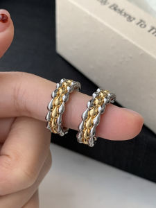 Minudo S925 Silver Needle Color Block Earring Band High-End Metal C-Shaped French Design Geometric Pattern Korean Style Womens Fashion Jewelry