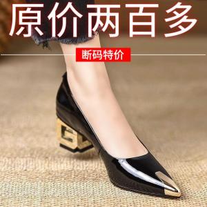 Elegant Leather Slip-On Shoes for Women with Chunky Heels Fashionable Professional Shoes Sharp Pointed Toe Low Cut Fashionable