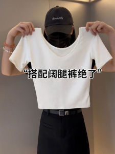 สีขาว สลิมฟิต เสื้อยืดแขนสั้น ผู้หญิง ฤดูร้อน 2024 สไตล์ใหม่สีบริสุทธิ์ มีฟองน้ำ ไหล่ เสื้อท่อนบน คุณภาพ ทันสมัย ชุดทํางาน