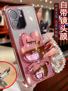 Oppo A5X Phone Case Transparent Soft Silicon Corner Airbag Anti-fall with Lens Film Full Protection Luxury Bunny Stand Makeup Mirror