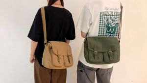 【1 Year Warranty】Men messenger bags Canvas Shoulder bag Korean style diagonal travel casual bag messenger bag school bag canvas bag