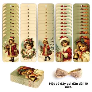 Bộ 50 Vintage Thẻ Quà Giáng Sinh Với Dây Gai Dầu Cho Ngày Lễ Trang Trí Quà Giáng Sinh Đóng Gói Đồ Tặng Tiệc