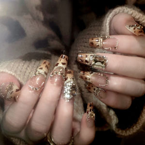 [Ready Stock]24pcs Fake Nails Leopard Print Nail Art With Glue