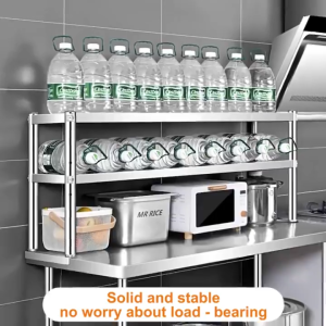 BMZAR Heavy Duty Stainless Steel Kitchen Work Table with 2 Tier Storage Rack Easy to Assemble for Food Prep and Cooking