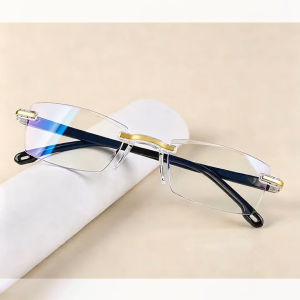 Ultra-Light Rimless Reading Glasses Anti-Blue Light Anti Radiasi Ergonomic Design Comfortable Presbyopic Eyewear Computer Readers for Men Women Office Work