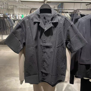 Fashionable Casual Texture Mens Shirt Short Sleeve Turn-down Collar Versatile Summer New Arrival Polyester Fiber Youth Trend