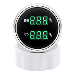 RYSJM | Digital  Dual Meter 52mm Gauge Water Level Gauge+Sewage Level Gauge 0-190 ohm with Alarm HTG for Car Boat Yacht 12V24V Green