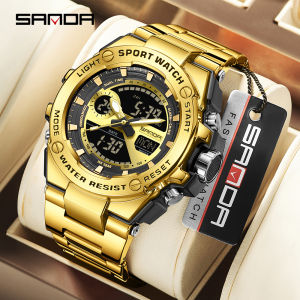 SANDA 3363 Mens Electronic Watch Explosive Steel band Heart Youth Electronic Watch Cool Multi functional Student Watch
