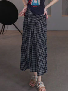 Shalldoer | High Waist Plaid Midi Skirt Womens Fashion Splicing Grid Half-length Skirts Spring Summer New Style Casual Polyester Fiber