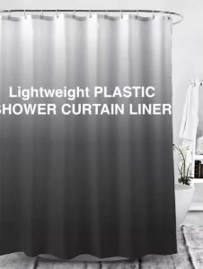 1Pc Gray Gradient Shower Curtain with Plastic Hooks Peva Plastic Bath Curtain Liner with Metal Grommets Bathroom Partition